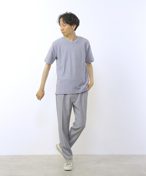 MEN'S MELROSE(メンズメルローズ)の「グレンチェックジャガードクルーネックTシャツ(Tシャツ/カットソー・メンズ・ブルーグレー/ホワイト/ネイビー・2/3/4)」の9枚目の写真