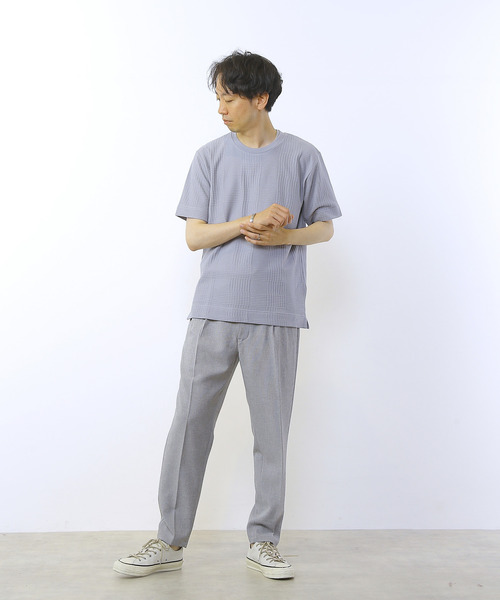 MEN'S MELROSE(メンズメルローズ)の「グレンチェックジャガードクルーネックTシャツ(Tシャツ/カットソー・メンズ・ブルーグレー/ホワイト/ネイビー・2/3/4)」の8枚目の写真