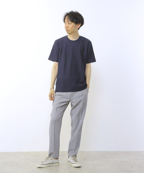 MEN'S MELROSE(メンズメルローズ)の「グレンチェックジャガードクルーネックTシャツ(Tシャツ/カットソー・メンズ・ブルーグレー/ホワイト/ネイビー・2/3/4)」の5枚目の写真