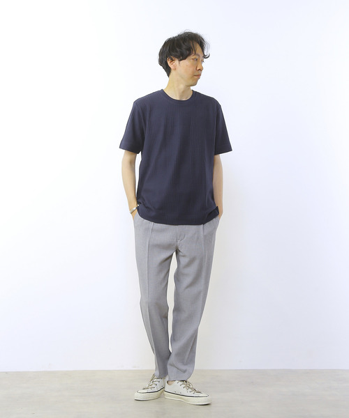 MEN'S MELROSE(メンズメルローズ)の「グレンチェックジャガードクルーネックTシャツ(Tシャツ/カットソー・メンズ・ブルーグレー/ホワイト/ネイビー・2/3/4)」の4枚目の写真