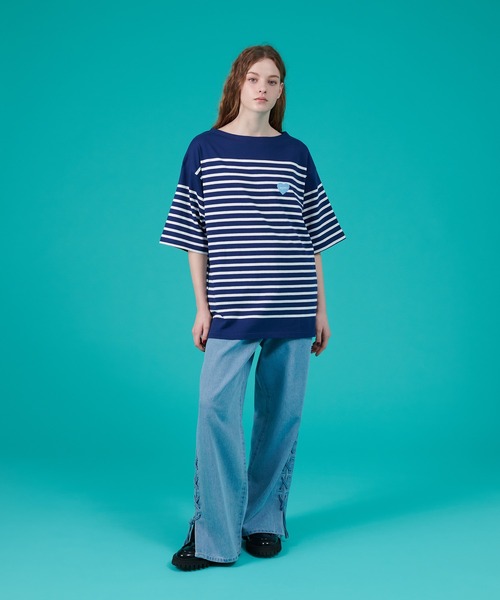 ONCILY(オンシェリー)の「HEART LOGO PANEL BORDER T-SHIRT / ハートロゴパネルボーダーTシャツ(Tシャツ/カットソー・メンズ・オフホワイト/ピンク/レッド/ネイビー・LARGE/SMALL/MEDIUM)」の20枚目の写真
