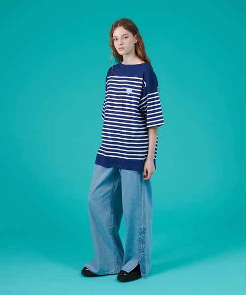 ONCILY(オンシェリー)の「HEART LOGO PANEL BORDER T-SHIRT / ハートロゴパネルボーダーTシャツ(Tシャツ/カットソー・メンズ・オフホワイト/ピンク/レッド/ネイビー・LARGE/SMALL/MEDIUM)」の21枚目の写真