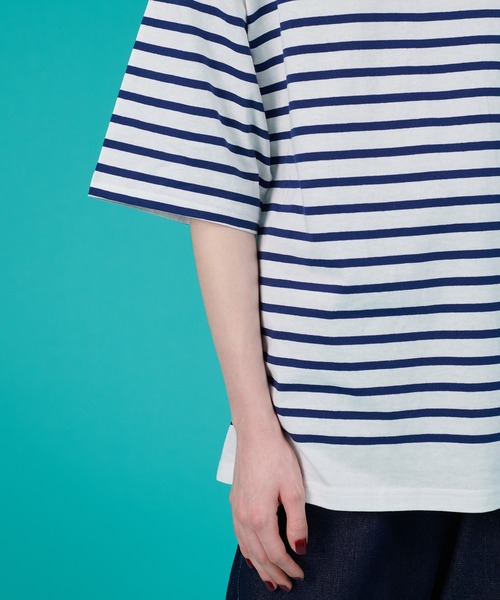 ONCILY(オンシェリー)の「HEART LOGO PANEL BORDER T-SHIRT / ハートロゴパネルボーダーTシャツ(Tシャツ/カットソー・メンズ・オフホワイト/ピンク/レッド/ネイビー・LARGE/SMALL/MEDIUM)」の14枚目の写真