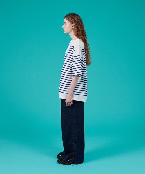 ONCILY(オンシェリー)の「HEART LOGO PANEL BORDER T-SHIRT / ハートロゴパネルボーダーTシャツ(Tシャツ/カットソー・メンズ・オフホワイト/ピンク/レッド/ネイビー・LARGE/SMALL/MEDIUM)」の11枚目の写真
