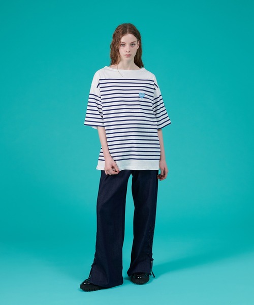 ONCILY(オンシェリー)の「HEART LOGO PANEL BORDER T-SHIRT / ハートロゴパネルボーダーTシャツ(Tシャツ/カットソー・メンズ・オフホワイト/ピンク/レッド/ネイビー・LARGE/SMALL/MEDIUM)」の9枚目の写真