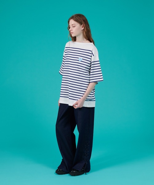 ONCILY(オンシェリー)の「HEART LOGO PANEL BORDER T-SHIRT / ハートロゴパネルボーダーTシャツ(Tシャツ/カットソー・メンズ・オフホワイト/ピンク/レッド/ネイビー・LARGE/SMALL/MEDIUM)」の10枚目の写真