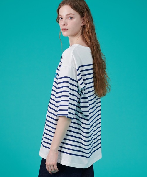 ONCILY(オンシェリー)の「HEART LOGO PANEL BORDER T-SHIRT / ハートロゴパネルボーダーTシャツ(Tシャツ/カットソー・メンズ・オフホワイト/ピンク/レッド/ネイビー・LARGE/SMALL/MEDIUM)」の7枚目の写真