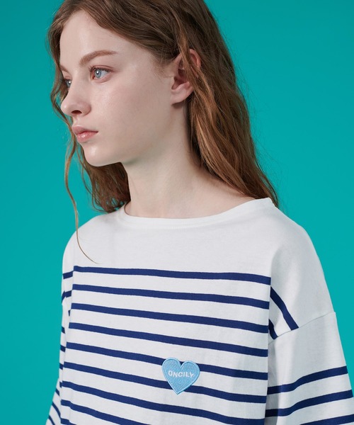 ONCILY(オンシェリー)の「HEART LOGO PANEL BORDER T-SHIRT / ハートロゴパネルボーダーTシャツ(Tシャツ/カットソー・メンズ・オフホワイト/ピンク/レッド/ネイビー・LARGE/SMALL/MEDIUM)」の13枚目の写真