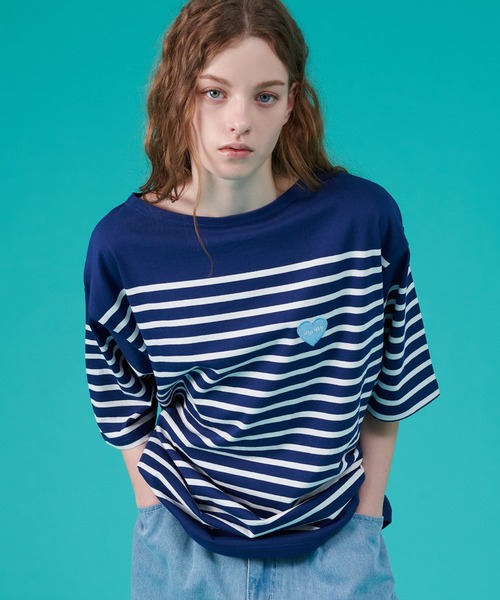 ONCILY(オンシェリー)の「HEART LOGO PANEL BORDER T-SHIRT / ハートロゴパネルボーダーTシャツ(Tシャツ/カットソー・メンズ・オフホワイト/ピンク/レッド/ネイビー・LARGE/SMALL/MEDIUM)」の17枚目の写真