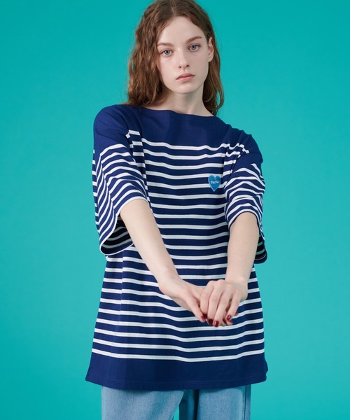 ONCILY(オンシェリー)の「HEART LOGO PANEL BORDER T-SHIRT / ハートロゴパネルボーダーTシャツ(Tシャツ/カットソー・メンズ・オフホワイト/ピンク/レッド/ネイビー・LARGE/SMALL/MEDIUM)」の18枚目の写真