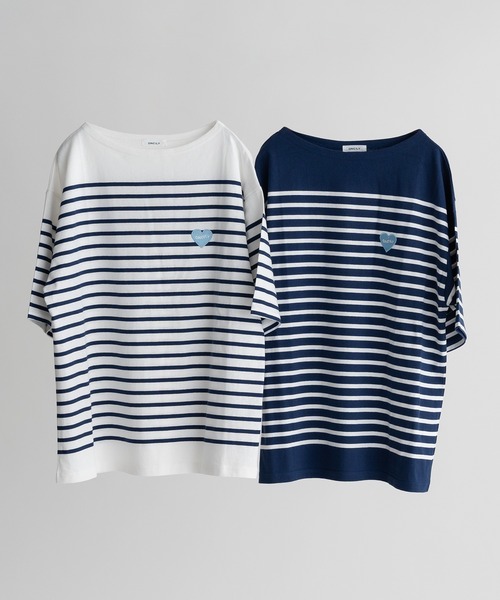 ONCILY(オンシェリー)の「HEART LOGO PANEL BORDER T-SHIRT / ハートロゴパネルボーダーTシャツ(Tシャツ/カットソー・メンズ・オフホワイト/ピンク/レッド/ネイビー・LARGE/SMALL/MEDIUM)」の15枚目の写真