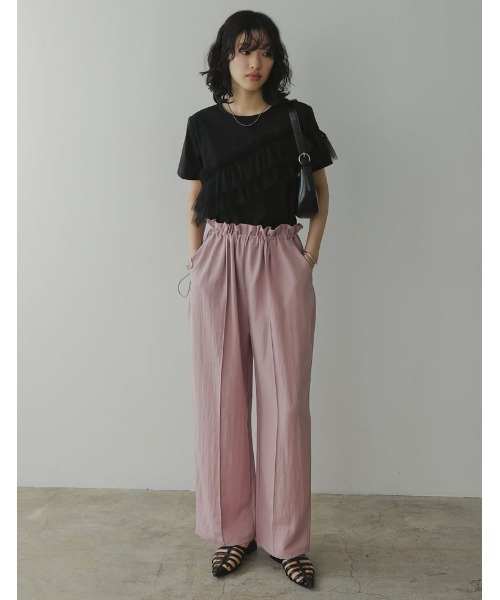 Re:EDIT（リエディ）の「[2024 SUMMER COLLECTION][接触冷感]チュールアシンメトリーデザインＴシャツ（Tシャツ/カットソー・レディース・ブラック/ホワイト・MEDIUM/LARGE）」の16枚目の写真
