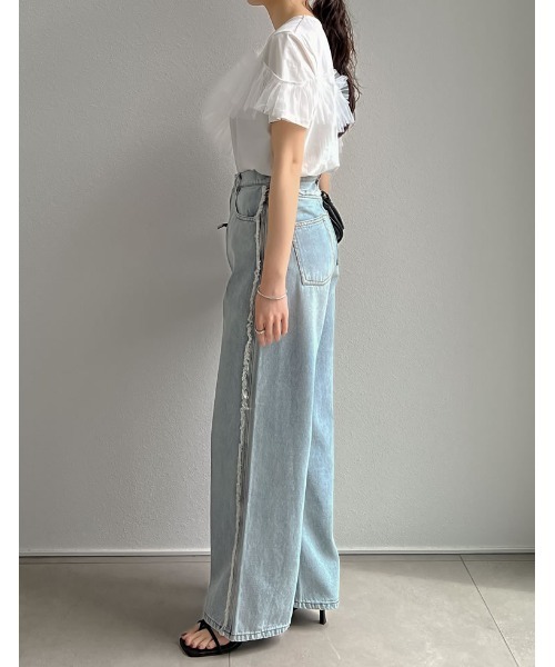 Re:EDIT（リエディ）の「[2024 SUMMER COLLECTION][接触冷感]チュールアシンメトリーデザインＴシャツ（Tシャツ/カットソー・レディース・ブラック/ホワイト・MEDIUM/LARGE）」の19枚目の写真