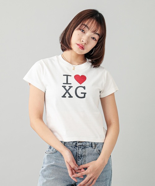 X-girl（エックスガール）の「I LOVE XG LOGO S/S BABY TEE（T
