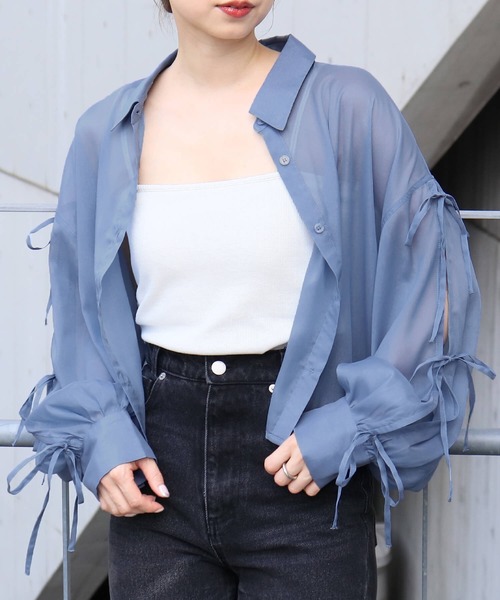 tiptop（ティップトップ）の「袖リボンシアーシャツ（シャツ/ブラウス・レディース・オフホワイト/ピンク/ブルー/イエロー・FREE）」の3枚目の写真