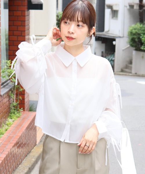 tiptop（ティップトップ）の「袖リボンシアーシャツ（シャツ/ブラウス・レディース・オフホワイト/ピンク/ブルー/イエロー・FREE）」の9枚目の写真