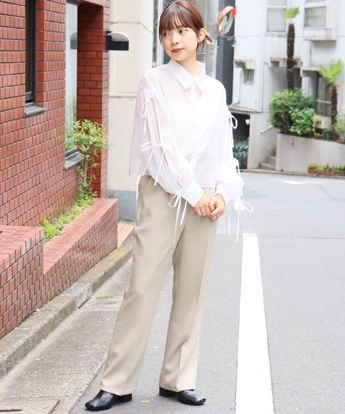 tiptop（ティップトップ）の「袖リボンシアーシャツ（シャツ/ブラウス・レディース・オフホワイト/ピンク/ブルー/イエロー・FREE）」の5枚目の写真