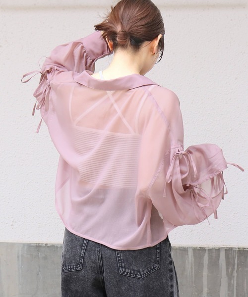 tiptop（ティップトップ）の「袖リボンシアーシャツ（シャツ/ブラウス・レディース・オフホワイト/ピンク/ブルー/イエロー・FREE）」の16枚目の写真