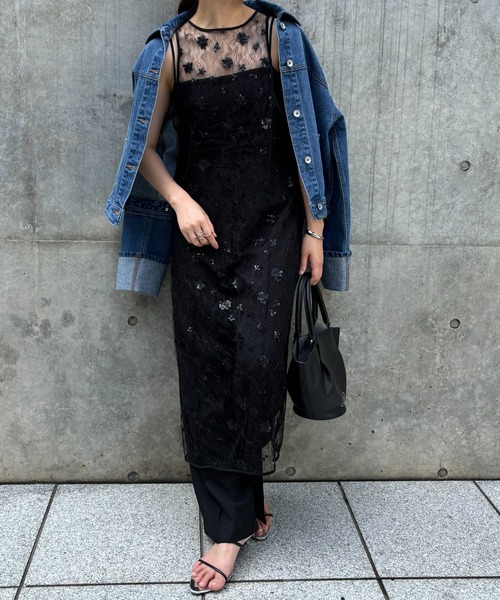 COLLAGE GALLARDAGALANTE（コラージュガリャルダガランテ）の「スパンコールシアーワンピース（ワンピース・レディース・ホワイト/ブラック・FREE）」の12枚目の写真