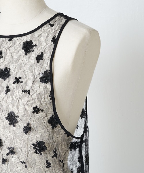 COLLAGE GALLARDAGALANTE（コラージュガリャルダガランテ）の「スパンコールシアーワンピース（ワンピース・レディース・ホワイト/ブラック・FREE）」の19枚目の写真