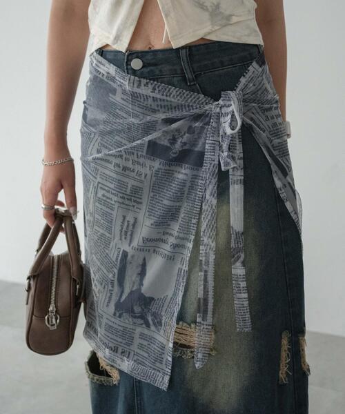 dispark(ディスパーク)の「DISPARK/ニュースペーパーラップスカート(スカート・レディース・ホワイト・FREE)」の1枚目の写真