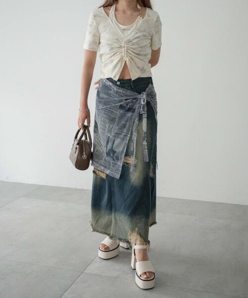 dispark(ディスパーク)の「DISPARK/ニュースペーパーラップスカート(スカート・レディース・ホワイト・FREE)」の2枚目の写真