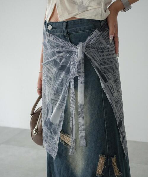 dispark(ディスパーク)の「DISPARK/ニュースペーパーラップスカート(スカート・レディース・ホワイト・FREE)」の4枚目の写真