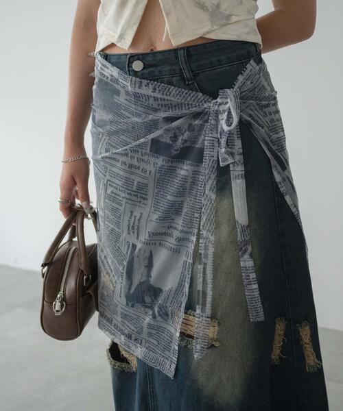 dispark(ディスパーク)の「DISPARK/ニュースペーパーラップスカート(スカート・レディース・ホワイト・FREE)」の5枚目の写真