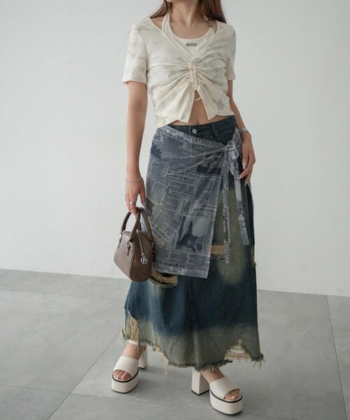 dispark(ディスパーク)の「DISPARK/ニュースペーパーラップスカート(スカート・レディース・ホワイト・FREE)」の8枚目の写真