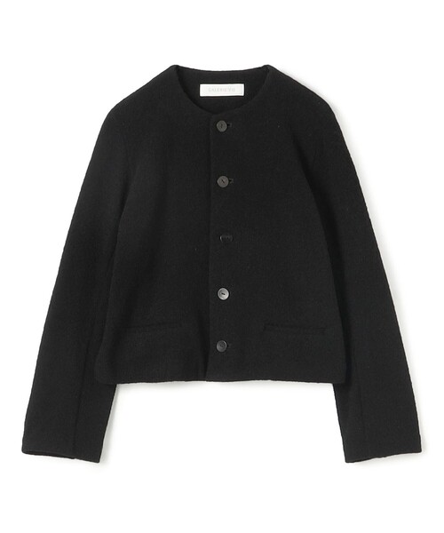 タグ付き未使用　GALERIE VIE ギャルリーヴィー　ニットジャケット　黒 ファインブークレー クルーネックジャケット（ノーカラージャケット