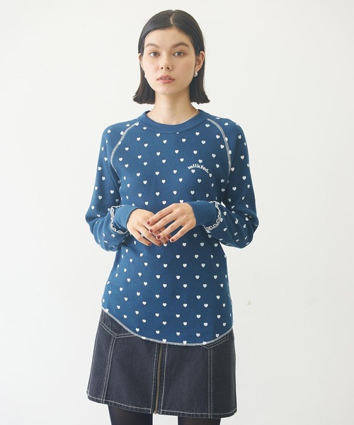 MILKFED.（ミルクフェド）の「HEART WAFFLE TOP（Tシャツ/カットソー・レディース・ネイビー/ブラウン/オフホワイト・ONE SIZE）」の3枚目の写真