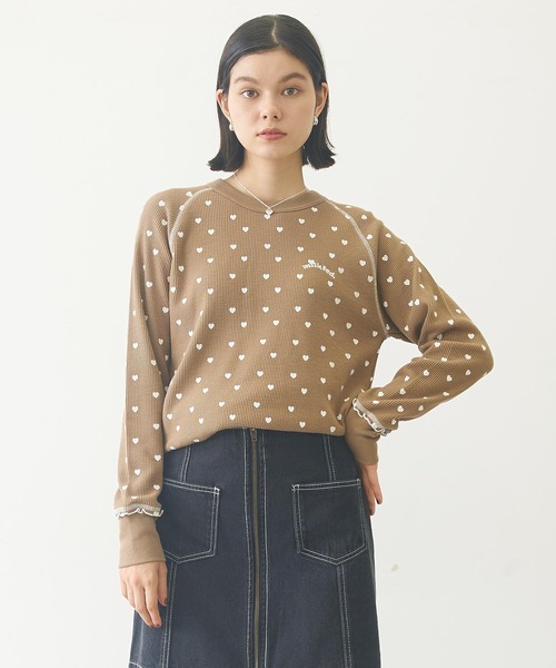 MILKFED.（ミルクフェド）の「HEART WAFFLE TOP（Tシャツ/カットソー・レディース・ネイビー/ブラウン/オフホワイト・ONE SIZE）」の2枚目の写真