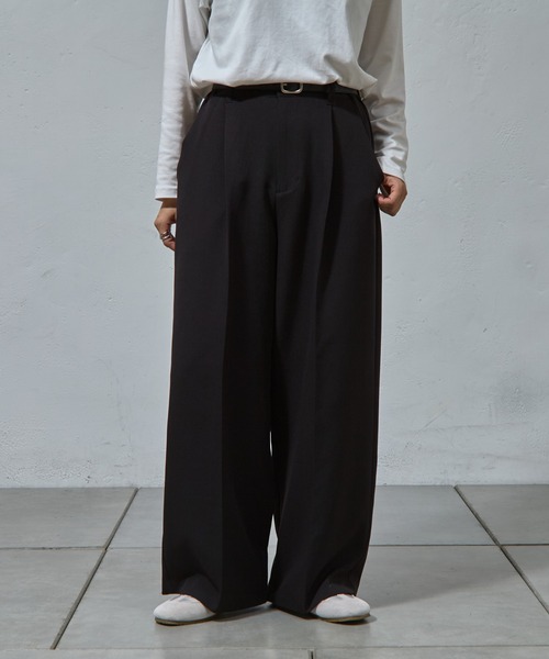 スウェットタックパンツ　ネイビー　M セール】ストレッチイージータックワイドパンツ（その他パンツ