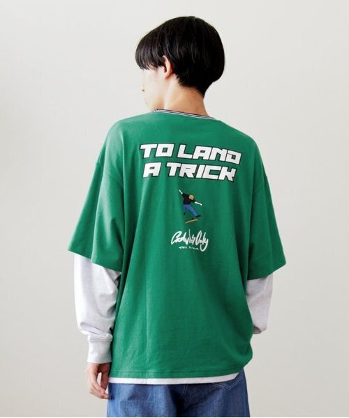 GLAZOS(グラソス)の「【大人向けサイズあり】USAコットン・レイヤードボブプリントビッグ長袖Tシャツ(Tシャツ/カットソー・キッズ・グリーン/ブルー/ブラック・S/M/L/LL)」の1枚目の写真
