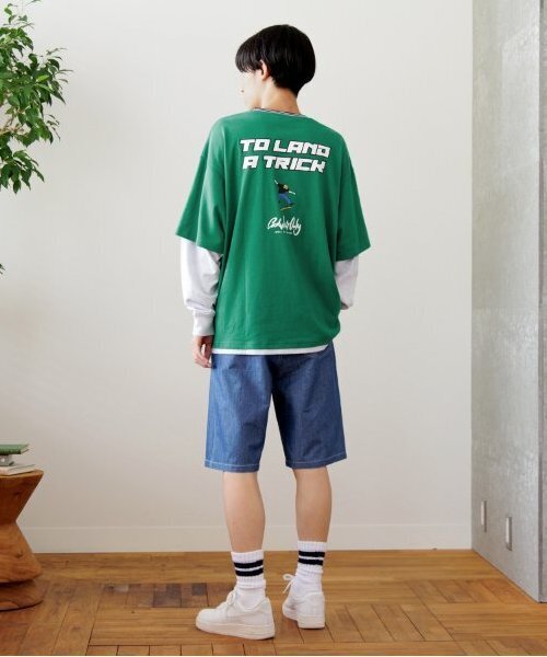 GLAZOS(グラソス)の「【大人向けサイズあり】USAコットン・レイヤードボブプリントビッグ長袖Tシャツ(Tシャツ/カットソー・キッズ・グリーン/ブルー/ブラック・S/M/L/LL)」の4枚目の写真