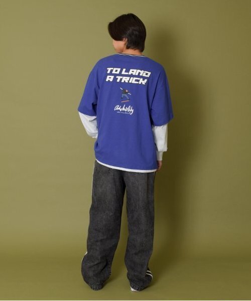 GLAZOS(グラソス)の「【大人向けサイズあり】USAコットン・レイヤードボブプリントビッグ長袖Tシャツ(Tシャツ/カットソー・キッズ・グリーン/ブルー/ブラック・S/M/L/LL)」の6枚目の写真