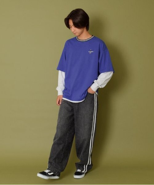 GLAZOS(グラソス)の「【大人向けサイズあり】USAコットン・レイヤードボブプリントビッグ長袖Tシャツ(Tシャツ/カットソー・キッズ・グリーン/ブルー/ブラック・S/M/L/LL)」の7枚目の写真