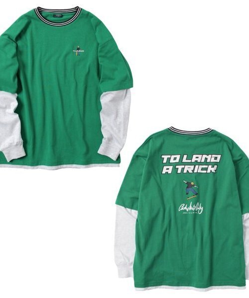 GLAZOS(グラソス)の「【大人向けサイズあり】USAコットン・レイヤードボブプリントビッグ長袖Tシャツ(Tシャツ/カットソー・キッズ・グリーン/ブルー/ブラック・S/M/L/LL)」の16枚目の写真