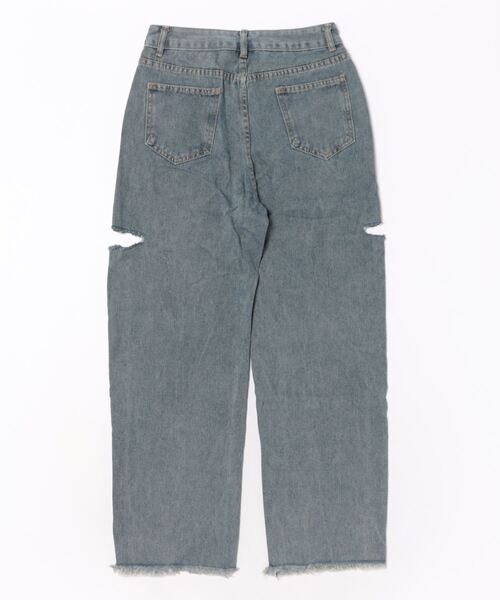 GORGE(ゴージ)の「《サイドカット×ダメージ加工》レディース デニムパンツ ストレート ヴィンテージ風 春夏秋(デニムパンツ・レディース・ライトブルー/ブルー・S/M)」の3枚目の写真