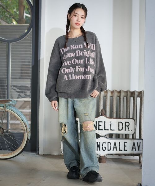 PBLIM（ページボーイリム）の「《UNISEX》シャギーメッセージニット（ニット/セーター・レディース・カーキ/アイボリー/ブルー/グレー/イエロー・FREE）」の6枚目の写真