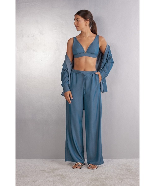 【セール】Flower Paisley デニムファブリック ロングパラッツォパンツ（ルームウェア/パジャマ）｜Intimissimi（インティミッシミ）