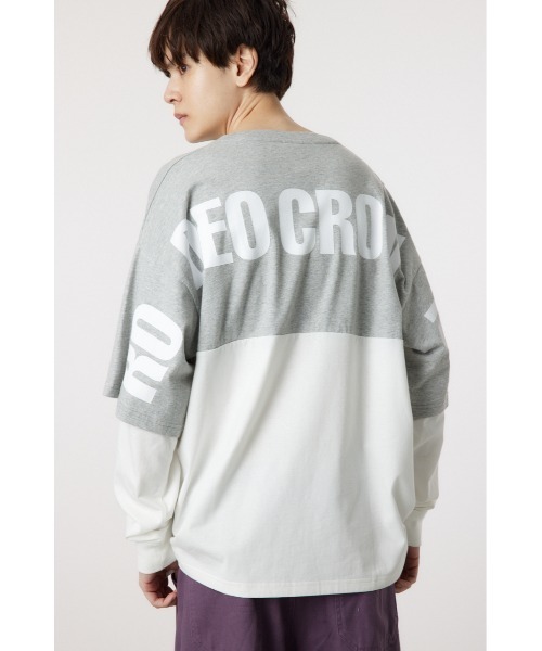 RODEO CROWNS WIDE BOWL(ロデオクラウンズワイドボウル)の「バイカラーL/S Tシャツ(Tシャツ/カットソー・メンズ・杢グレー/ブラック・LARGE/MEDIUM)」の1枚目の写真