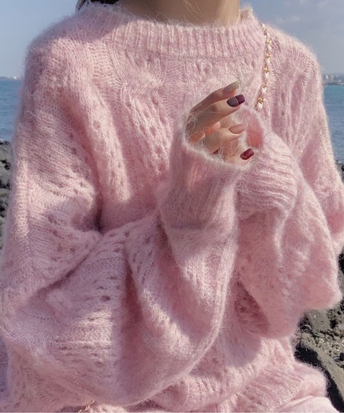 ラウンドネックモヘアニットトップス（ニット/セーター）｜AMAJI（アマジ）