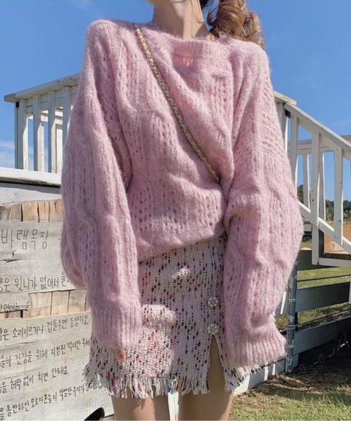 ラウンドネックモヘアニットトップス（ニット/セーター）｜AMAJI（アマジ）