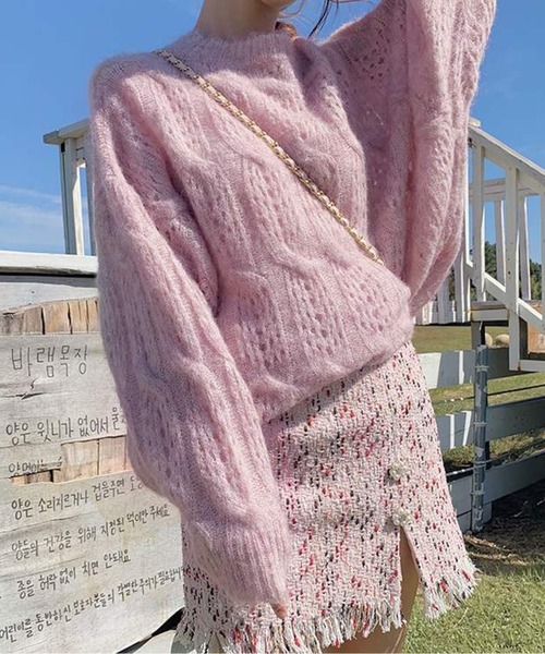 ラウンドネックモヘアニットトップス（ニット/セーター）｜AMAJI（アマジ）