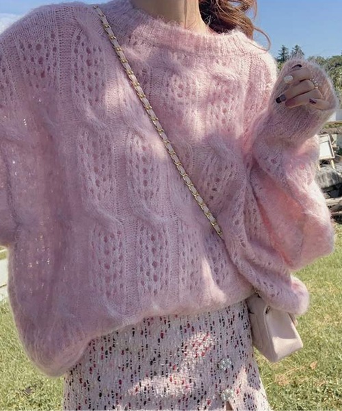 ラウンドネックモヘアニットトップス（ニット/セーター）｜AMAJI（アマジ）