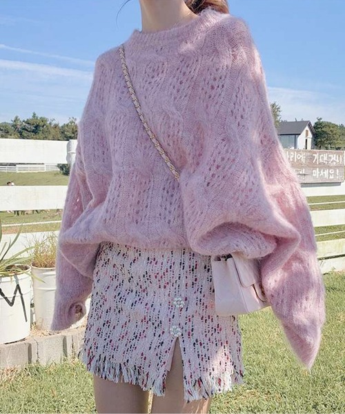 ラウンドネックモヘアニットトップス（ニット/セーター）｜AMAJI（アマジ）