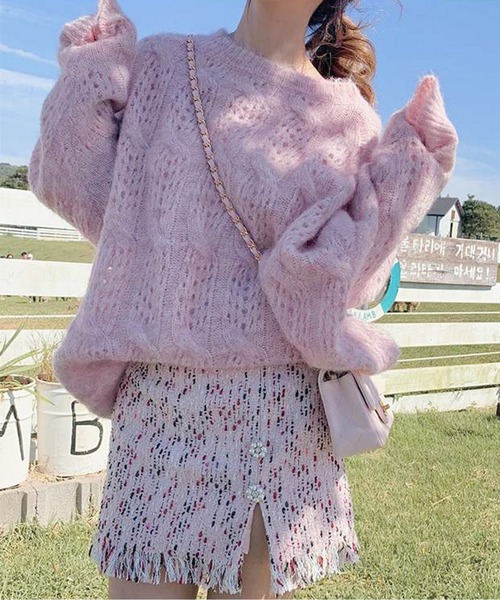 ラウンドネックモヘアニットトップス（ニット/セーター）｜AMAJI（アマジ）