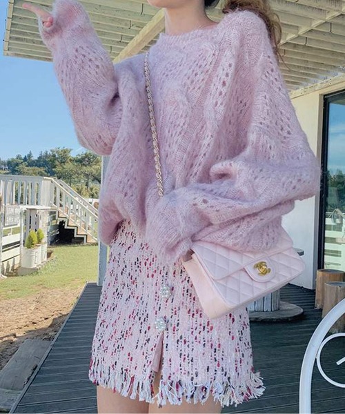 ラウンドネックモヘアニットトップス（ニット/セーター）｜AMAJI（アマジ）