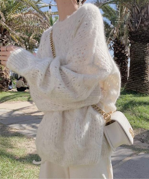 ラウンドネックモヘアニットトップス（ニット/セーター）｜AMAJI（アマジ）